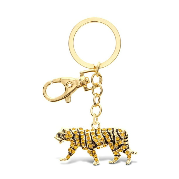 Unicoco Tiger Keychain Alloy Black Animal Design Keychain Charm Bag Purse Decor Rhinestone Tiger Pendant Keyring